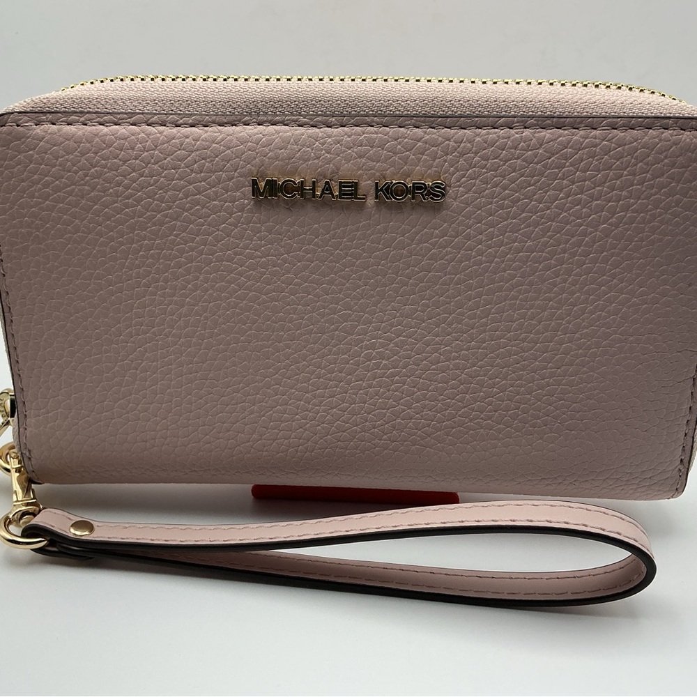 Michael Kors Jet Set Travel Large Zip Wristlet Wallet Phone Case Powder Blush - Picture 1 of 8